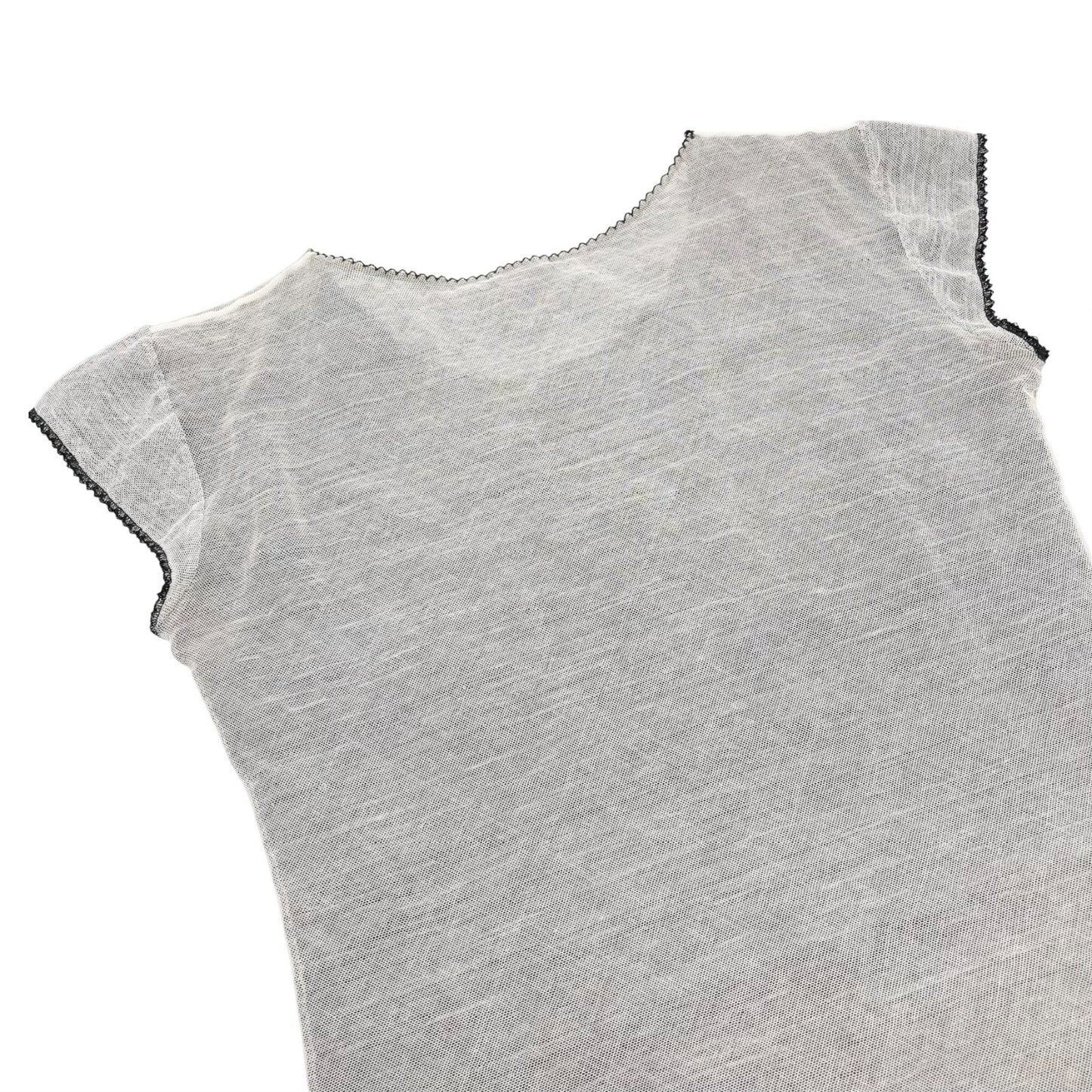 CHANEL Vintage 04P CC Logo No.5 Mesh Overlay Top #42 Gray Lace 901865