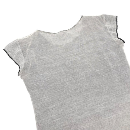 CHANEL Vintage 04P CC Logo No.5 Mesh Overlay Top #42 Gray Lace 901865
