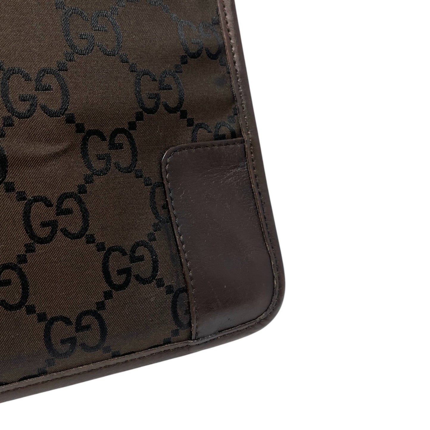 GUCCI Vintage GG Monogram Hobo Shoulder Bag Brown Nylon Leather 902271
