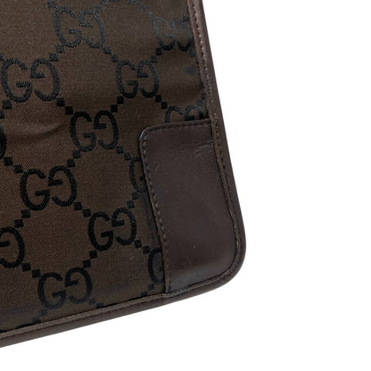 GUCCI Vintage GG Monogram Hobo Shoulder Bag Brown Nylon Leather 902271