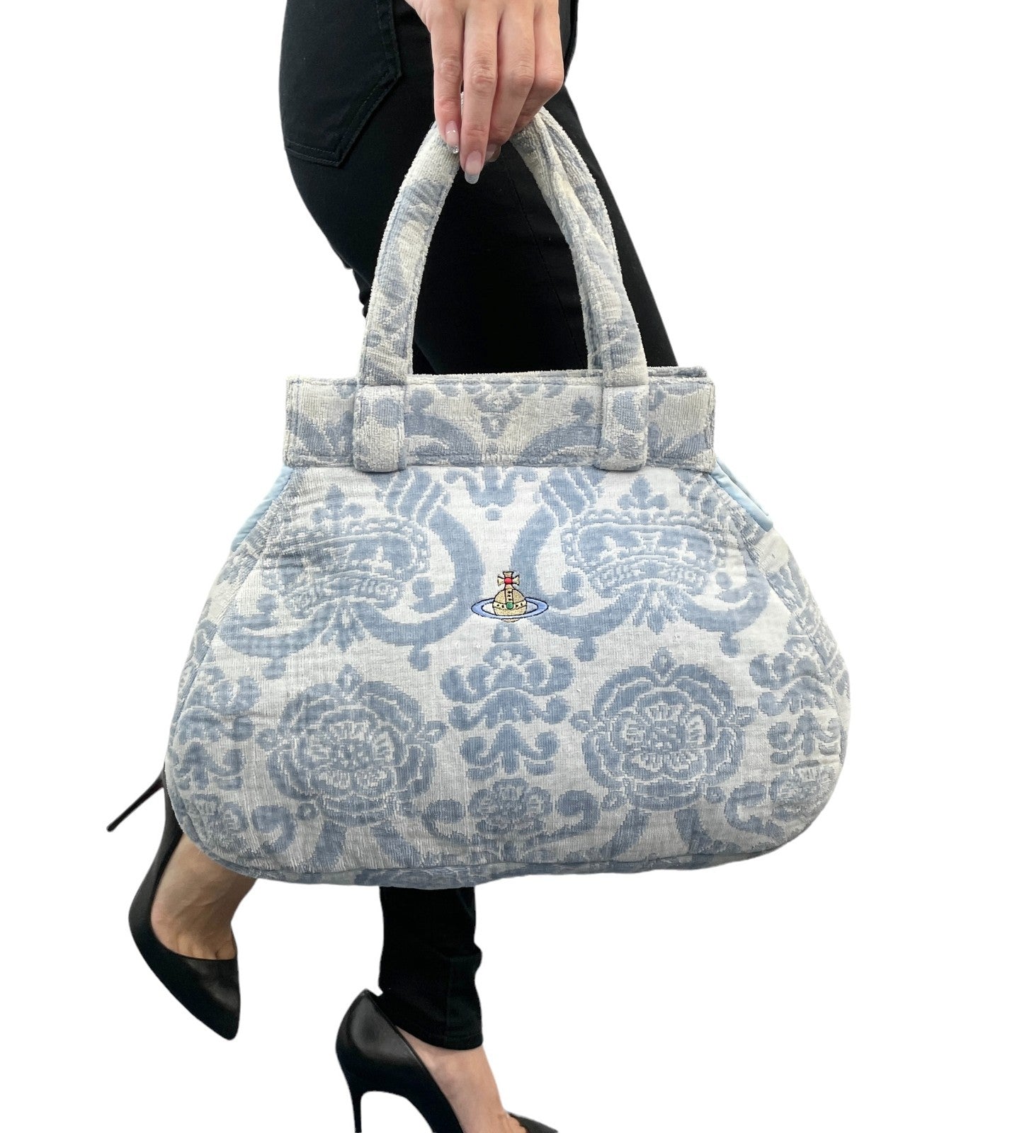 Vivienne Westwood Vintage Orb Logo Terry Cloth Tote Bag Light Blue Cotton