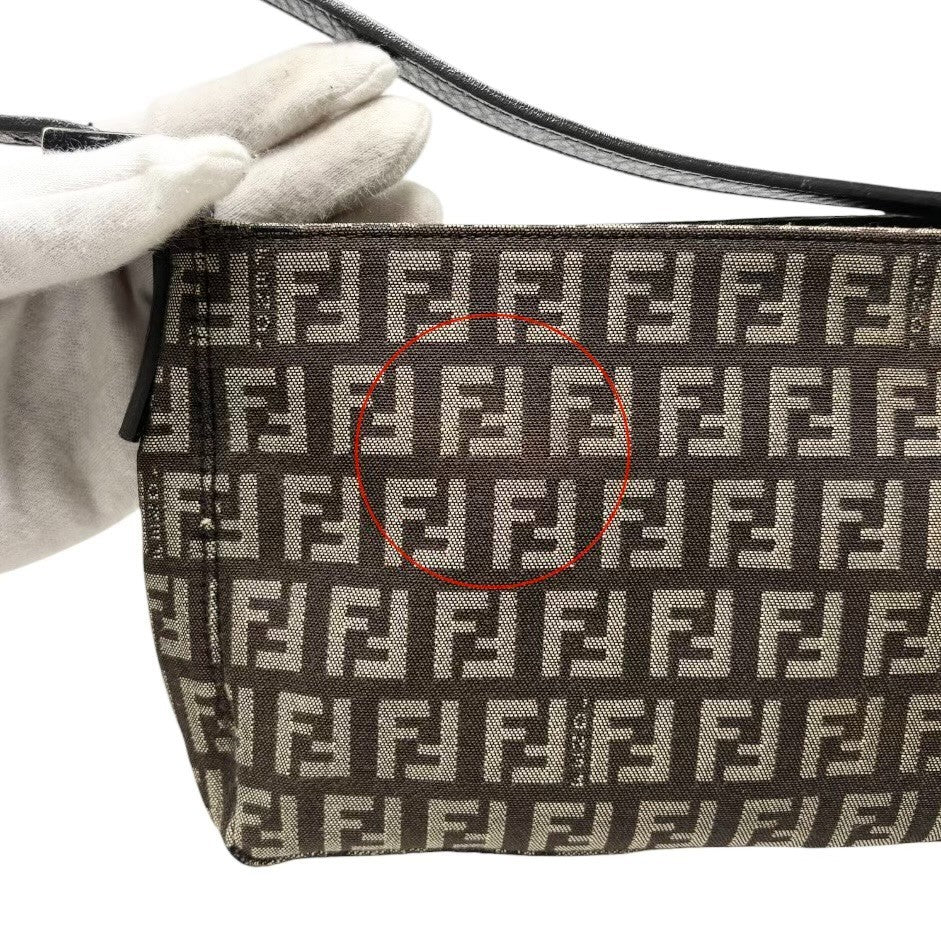 FENDI Vintage Logo Zucchino Shoulder Bag Pochette Brown Canvas Pocket 902351