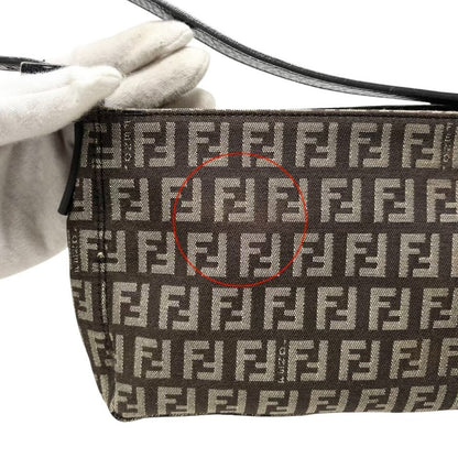FENDI Vintage Logo Zucchino Shoulder Bag Pochette Brown Canvas Pocket 902351