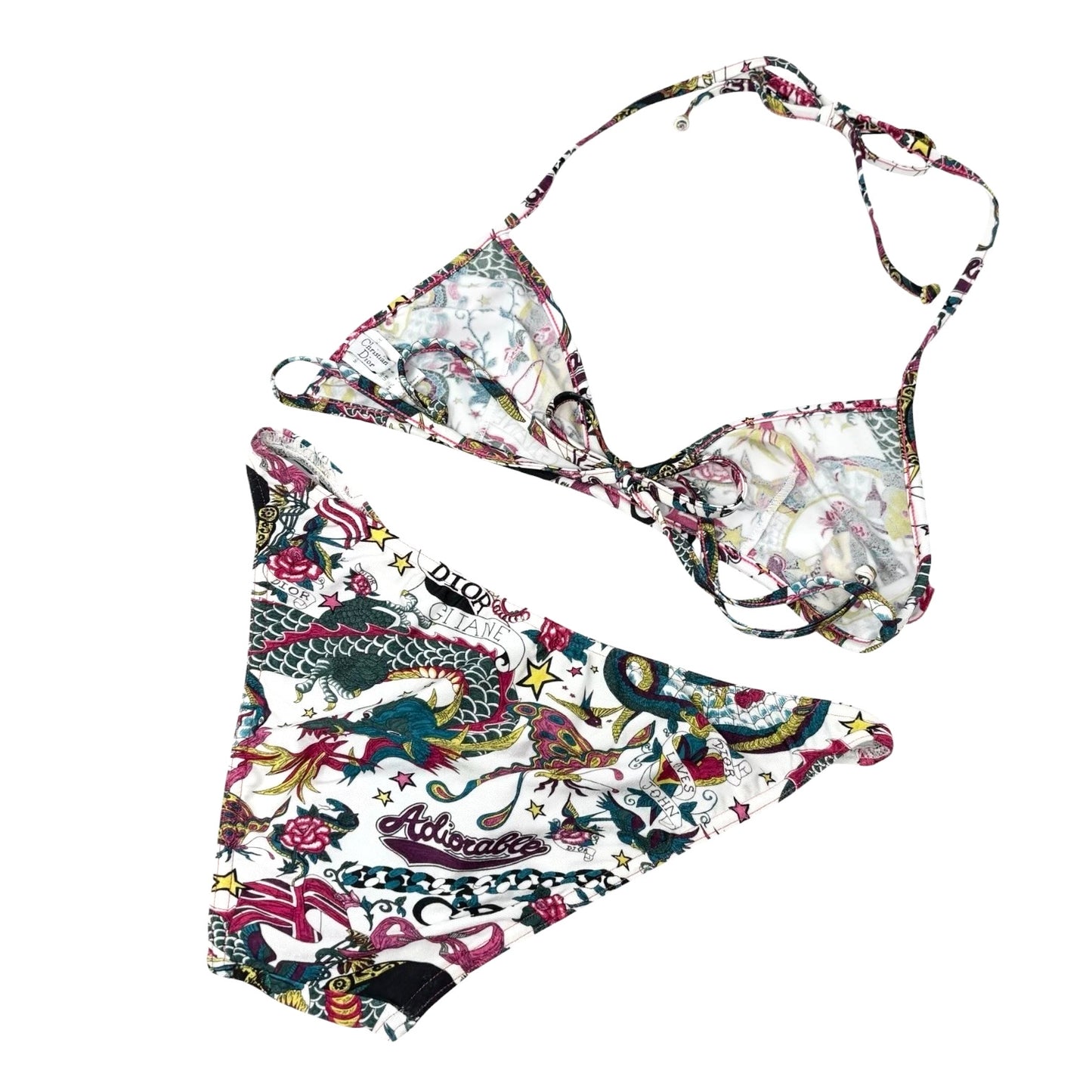 Christian Dior Vintage Logo Tattoo Print Bikini Swimwear #38 Multicolor 901861