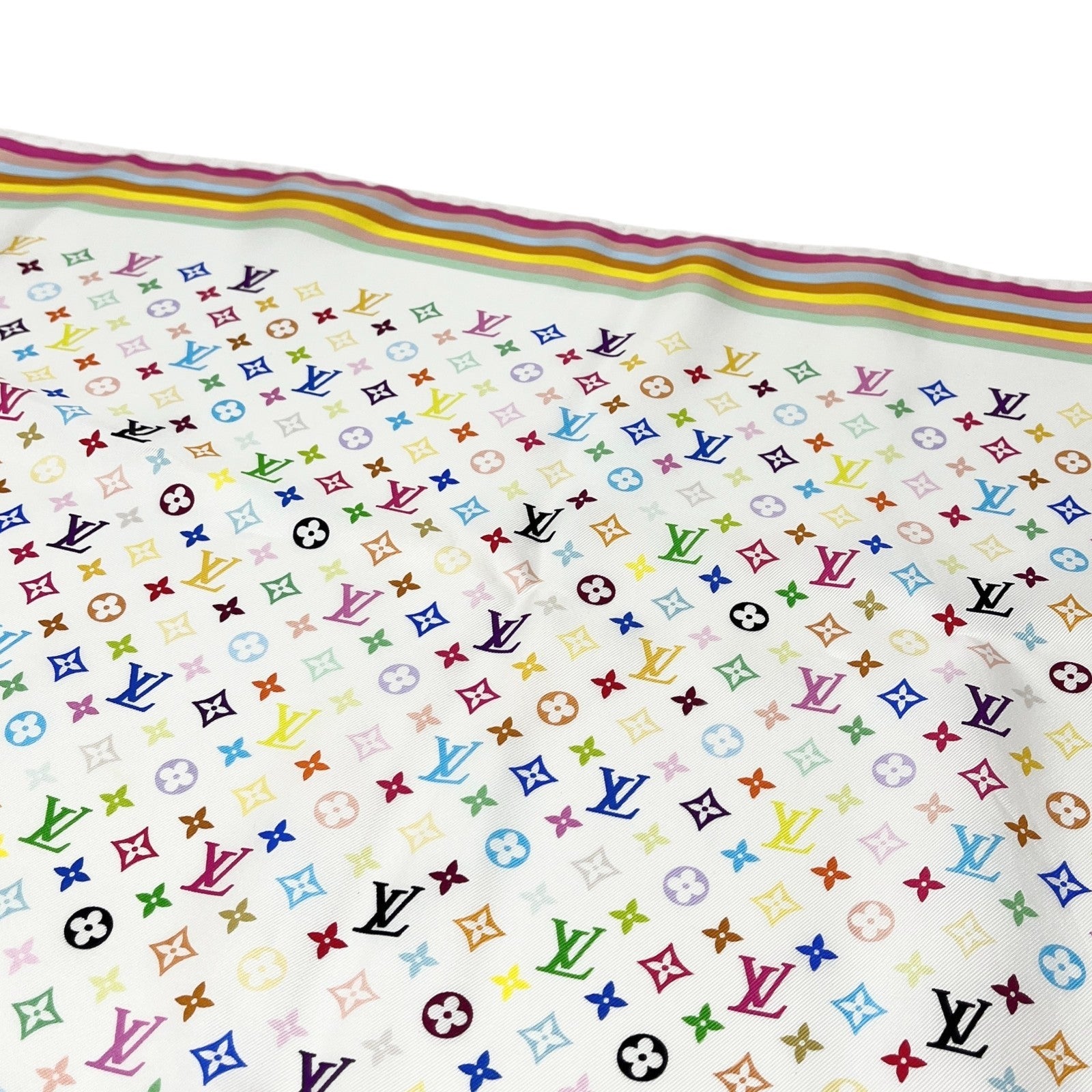LOUIS VUITTON Vintage LV Monogram Multicolor Scarf Wrap Top White Silk