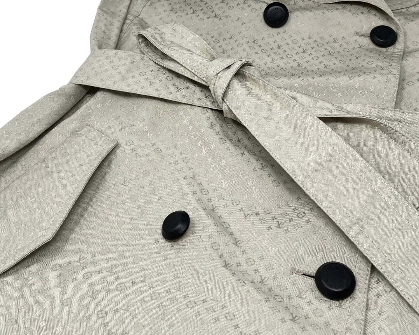 LOUIS VUITTON Vintage LV Monogram Trench Coat #36 Gray Polyester Button RankAB+