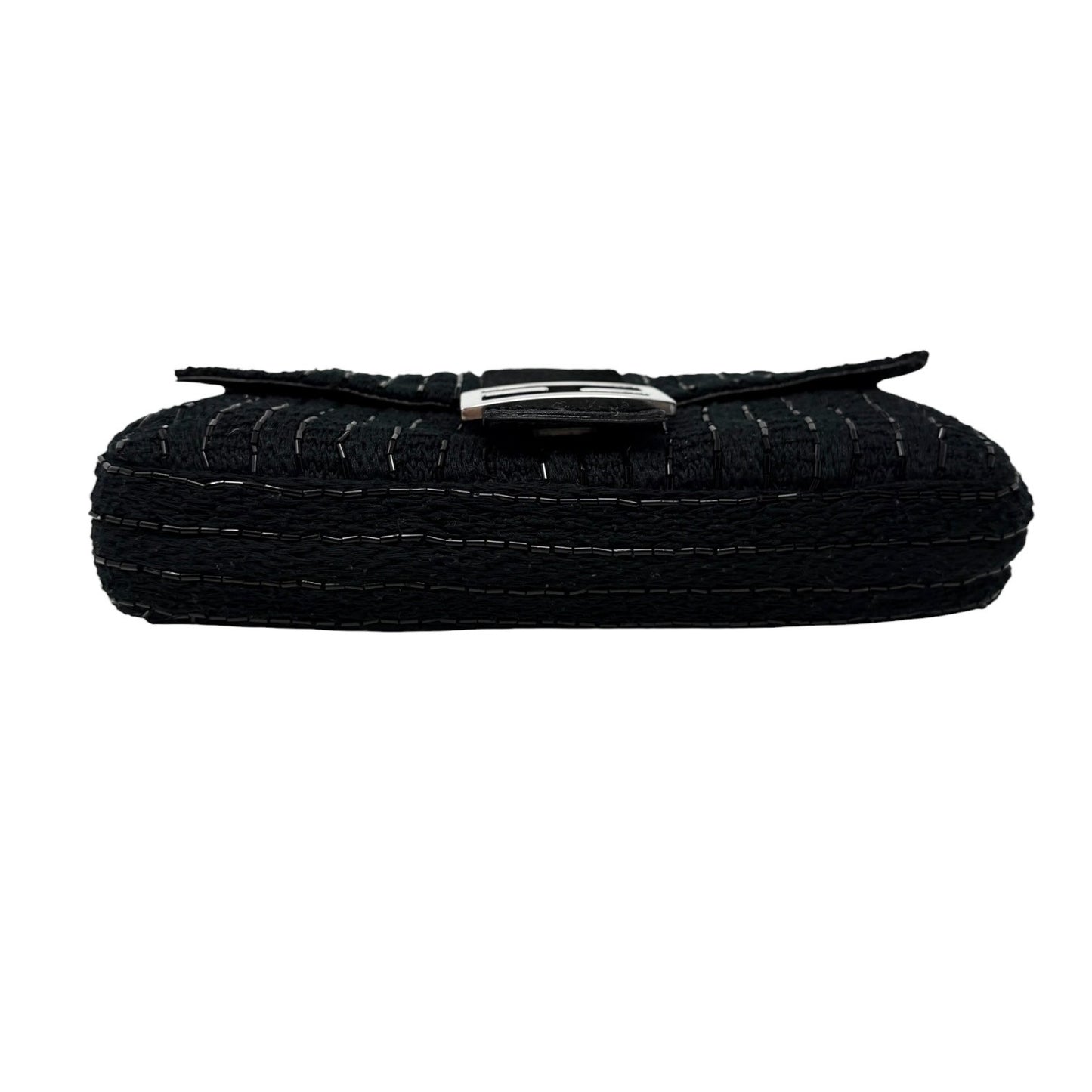 FENDI Vintage FF Logo Beads Knit Mamma Baguette Shoulder Bag Black 901891