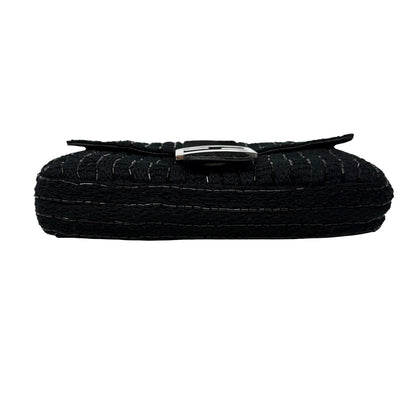 FENDI Vintage FF Logo Beads Knit Mamma Baguette Shoulder Bag Black 901891