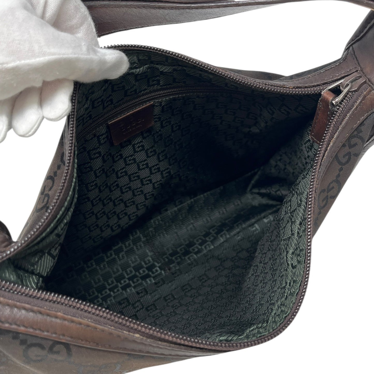 GUCCI Vintage GG Monogram Hobo Shoulder Bag Brown Nylon Leather 902271