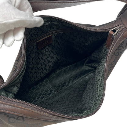 GUCCI Vintage GG Monogram Hobo Shoulder Bag Brown Nylon Leather 902271