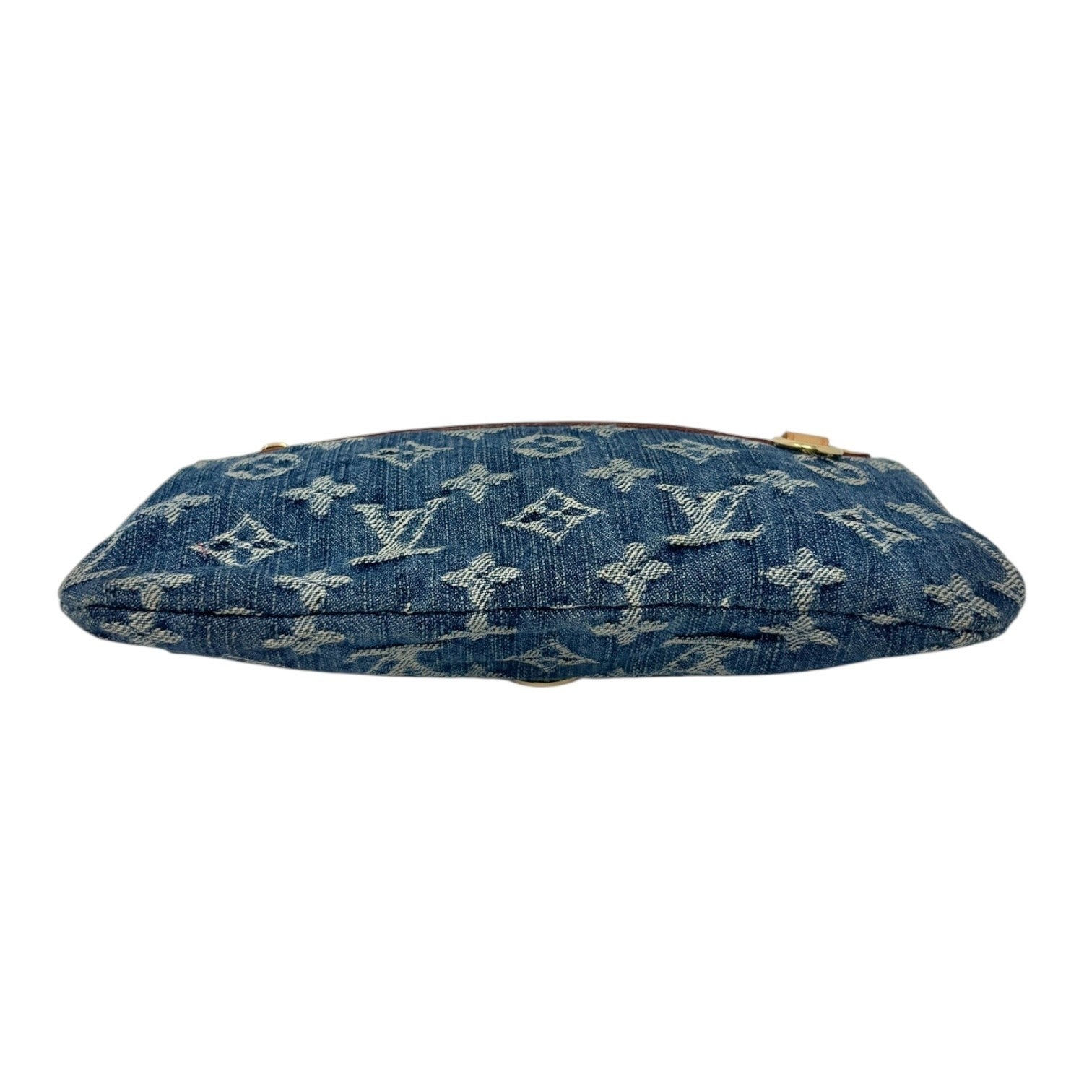 LOUIS VUITTON Vintage Monogram Denim Pochette Plat Clutch Bag Blue Gold
