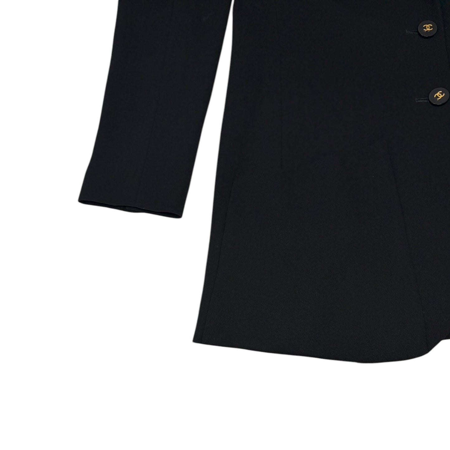 CHANEL Vintage 1994 CC Logo Collared Jacket #L Black Gold Button Wool Pocket