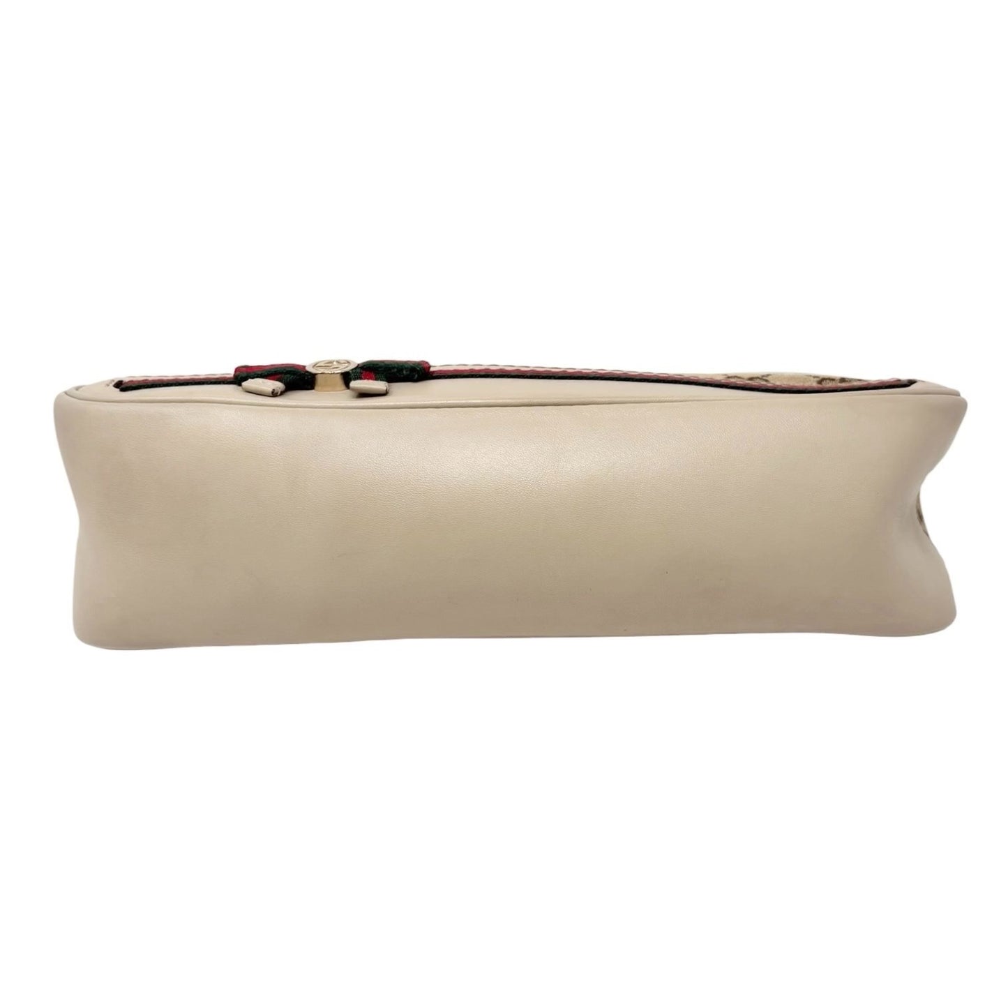 GUCCI Vintage GG Monogram Web Stripe Canvas Shoulder Bag Beige Ribbon 902290