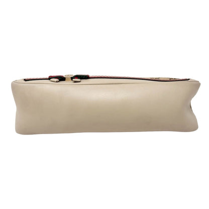GUCCI Vintage GG Monogram Web Stripe Canvas Shoulder Bag Beige Ribbon 902290