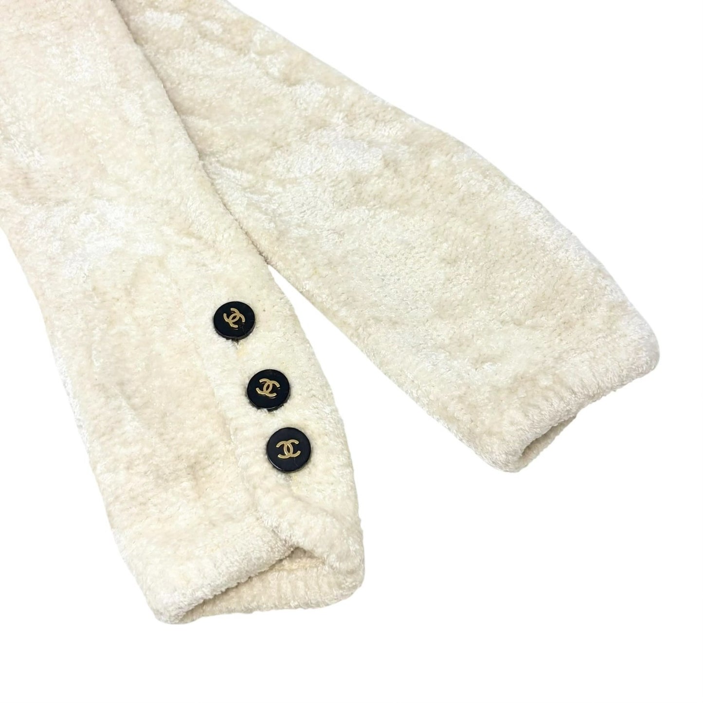 CHANEL Vintage 95A CC Logo Button Velour Cardigan Jacket #42 Cream 902020