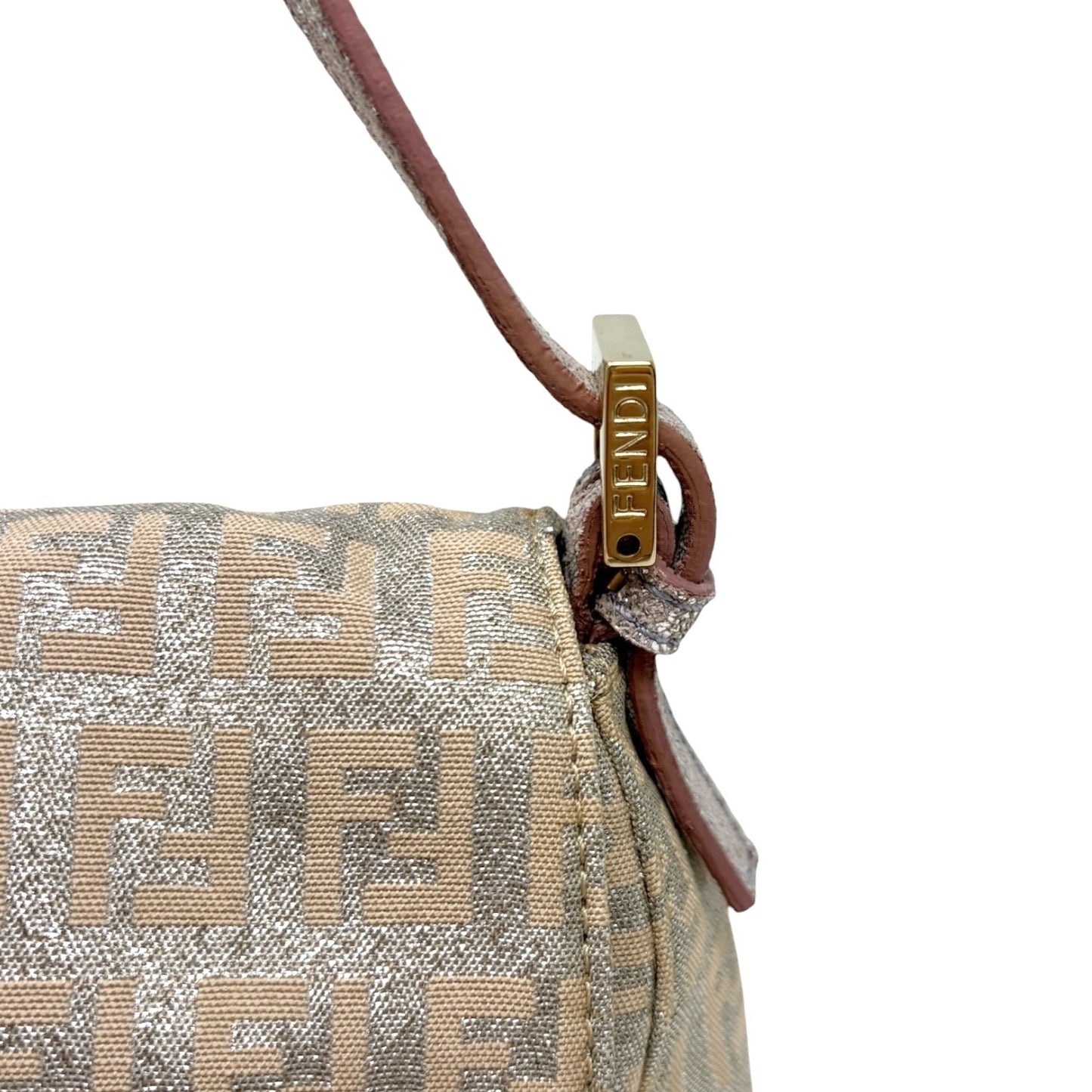 FENDI Vintage FF Zucchino Mini Mamma Baguette Shoulder Bag Pink Silver 902294