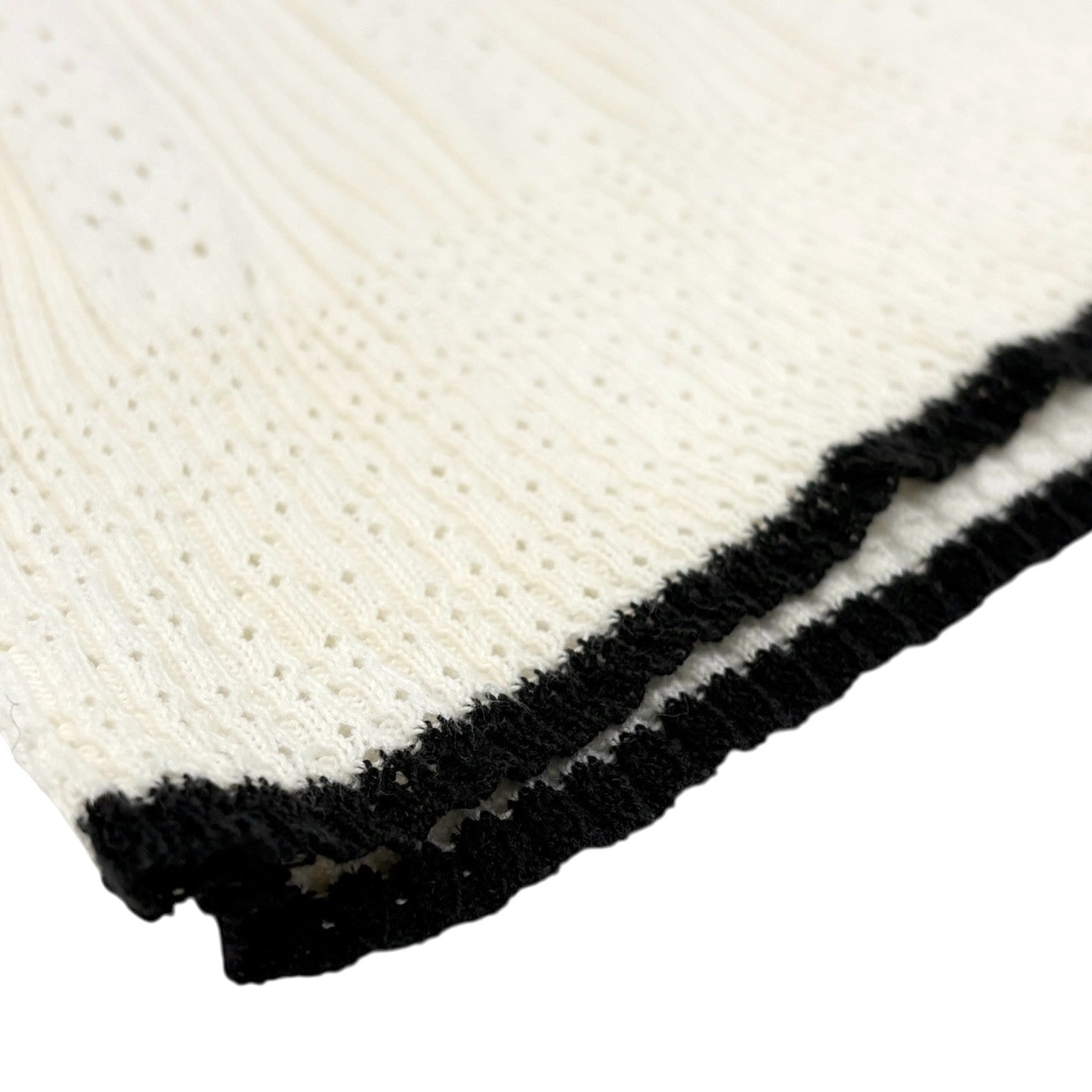 CHANEL Vintage 05C CC Logo Ribbed Knit Ribbon T-shirts Top #38 White Black