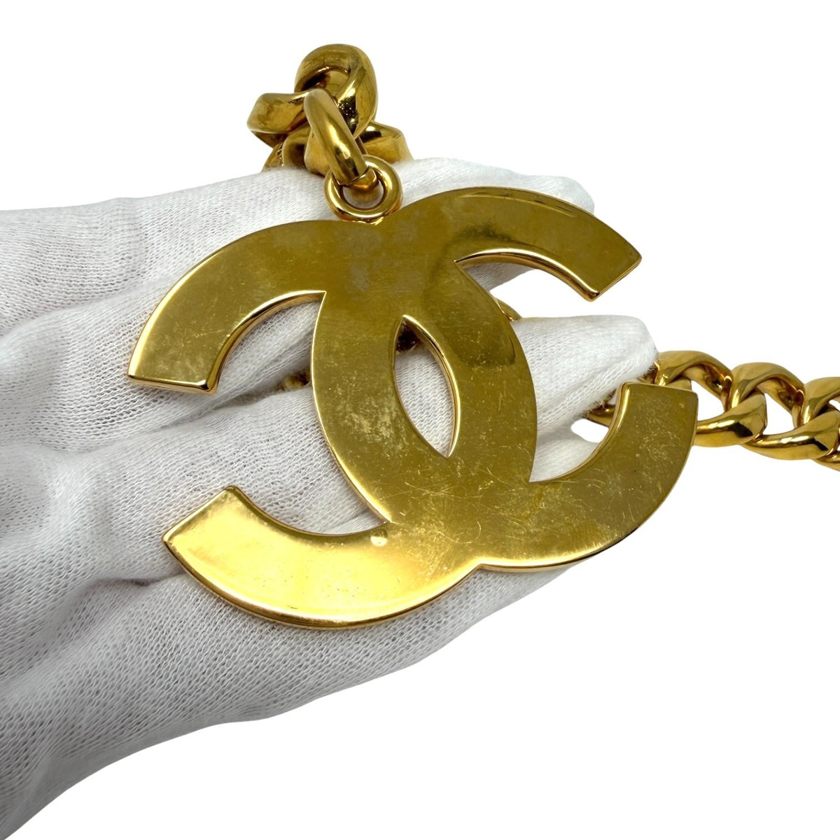 CHANEL Vintage 93P CC Logo Chain Waist Belt Accessory Gold Metal 902396