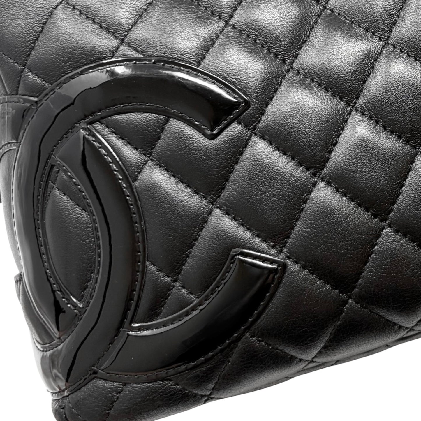 CHANEL Vintage CC Logo Cambon Line Shoulder Bag Black Silver Leather 902033