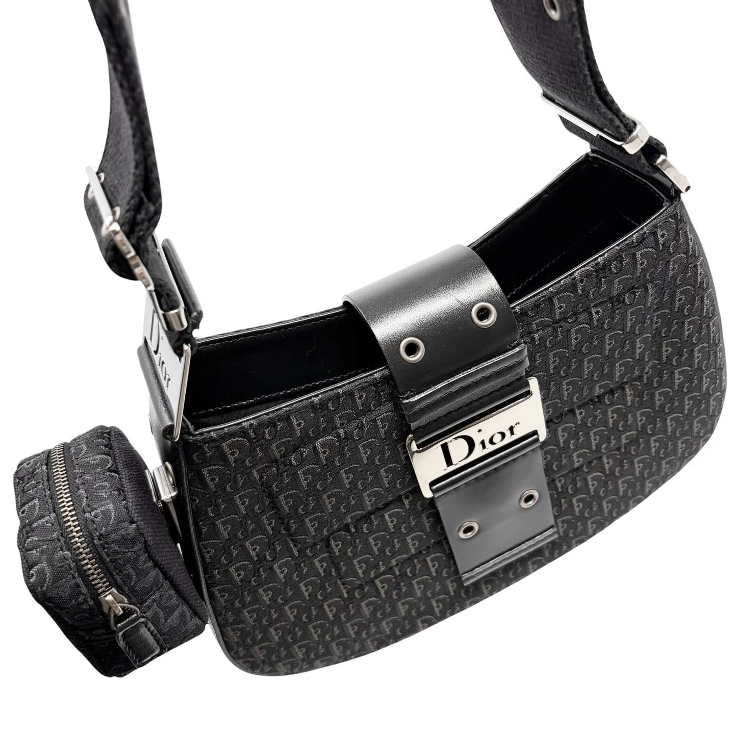 Christian Dior Vintage Street Chic Trotter Monogram Shoulder Bag Black 902443