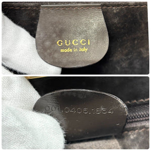 GUCCI Vintage G Square Logo Small Shoulder Bag Brown Gold Suede Leather