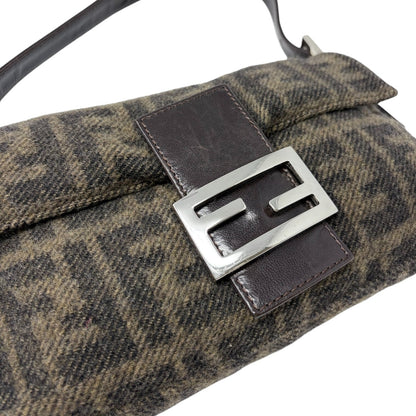 FENDI Vintage FF Logo Knit Cashmere Mamma Baguette Shoulder Bag Brown 902241