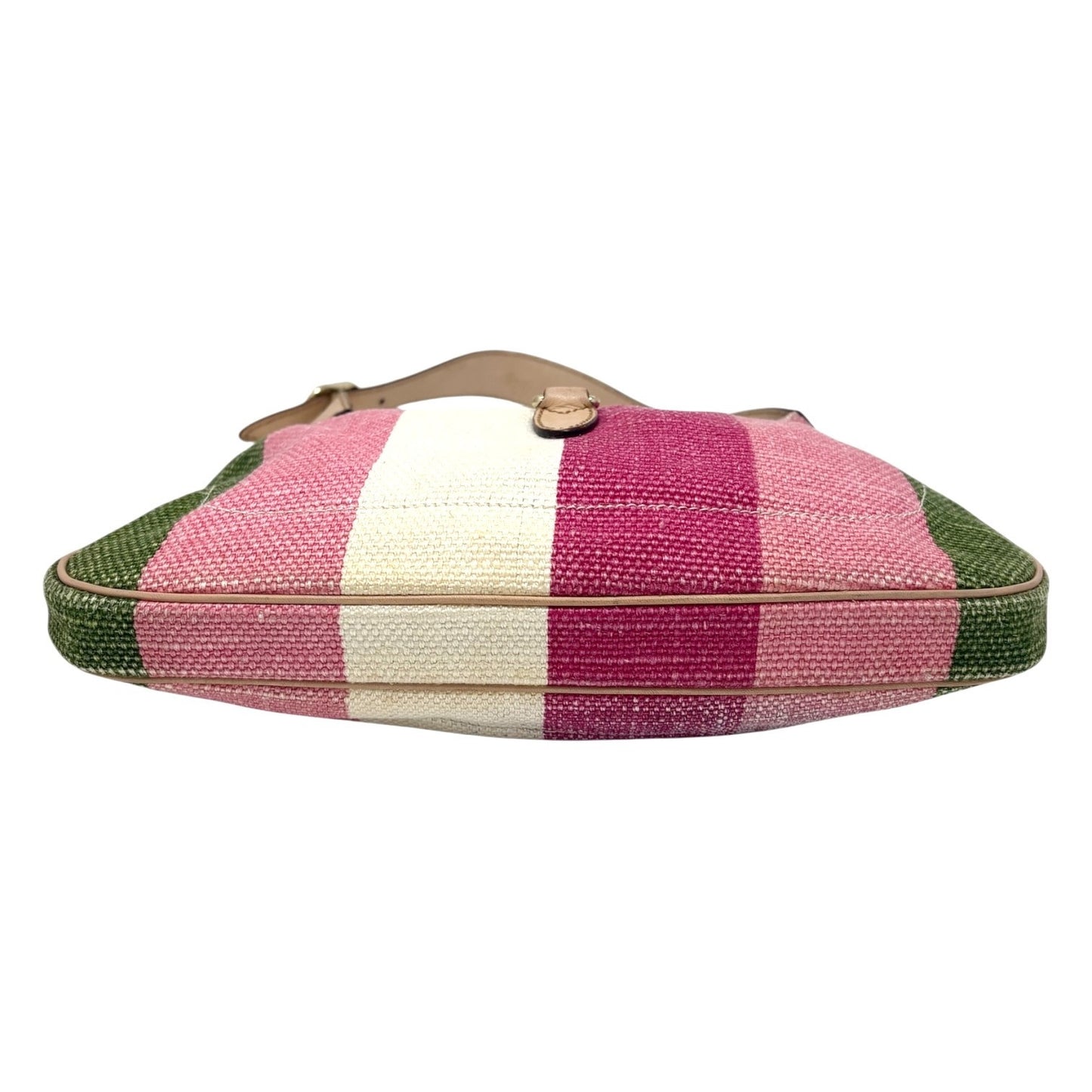 GUCCI Vintage Jackie Stripe Multicolor Shoulder Hobo Bag Handbag Beige Canvas