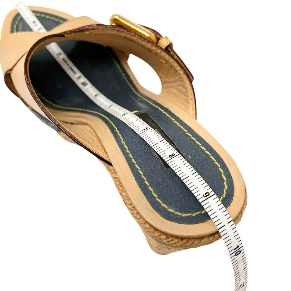 LOUIS VUITTON Vintage LV Logo Monogram Sandals #36-36.5 Beige Blue Leather Belt