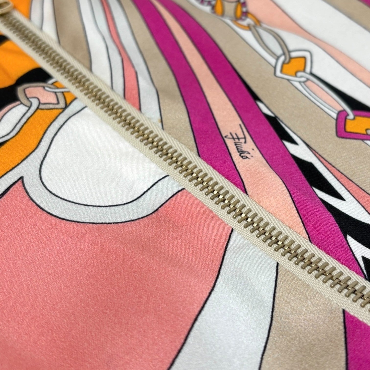 EMILIO PUCCI Vintage Logo Zipped Jacket #XS Beige Pink Light Brown Silk Wool