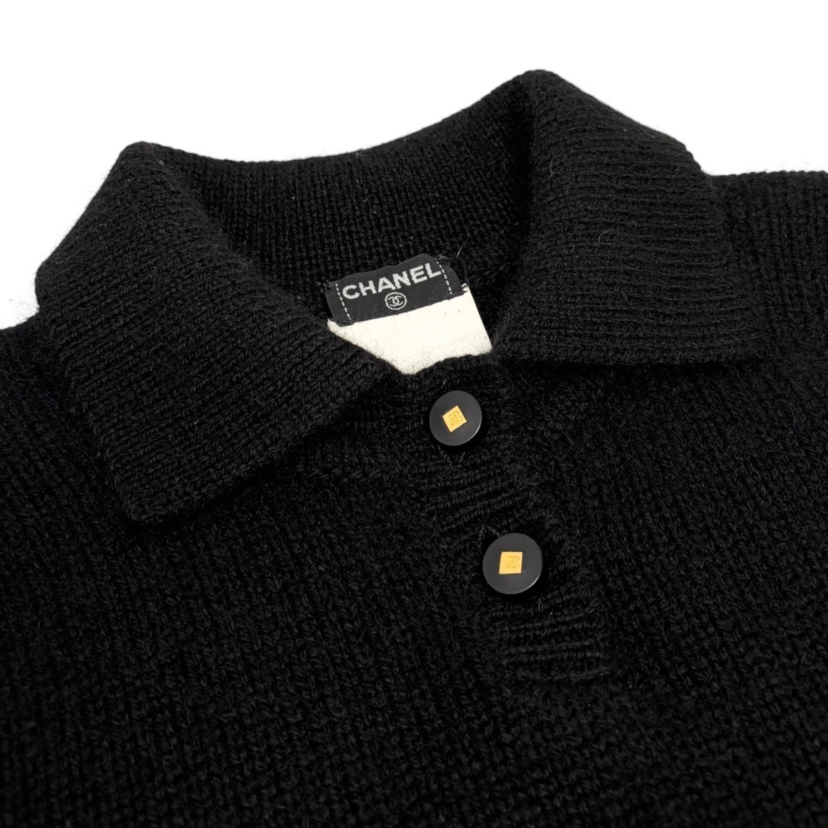 CHANEL Vintage 96A CC Logo Cashmere Knit Sweater Top #36 Black White 902484
