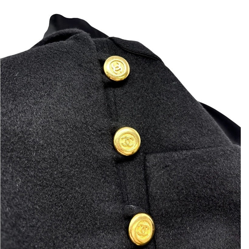CHANEL Vintage CC Mark Logo Jacket #38 Button Pocket Black Gold Cashmere