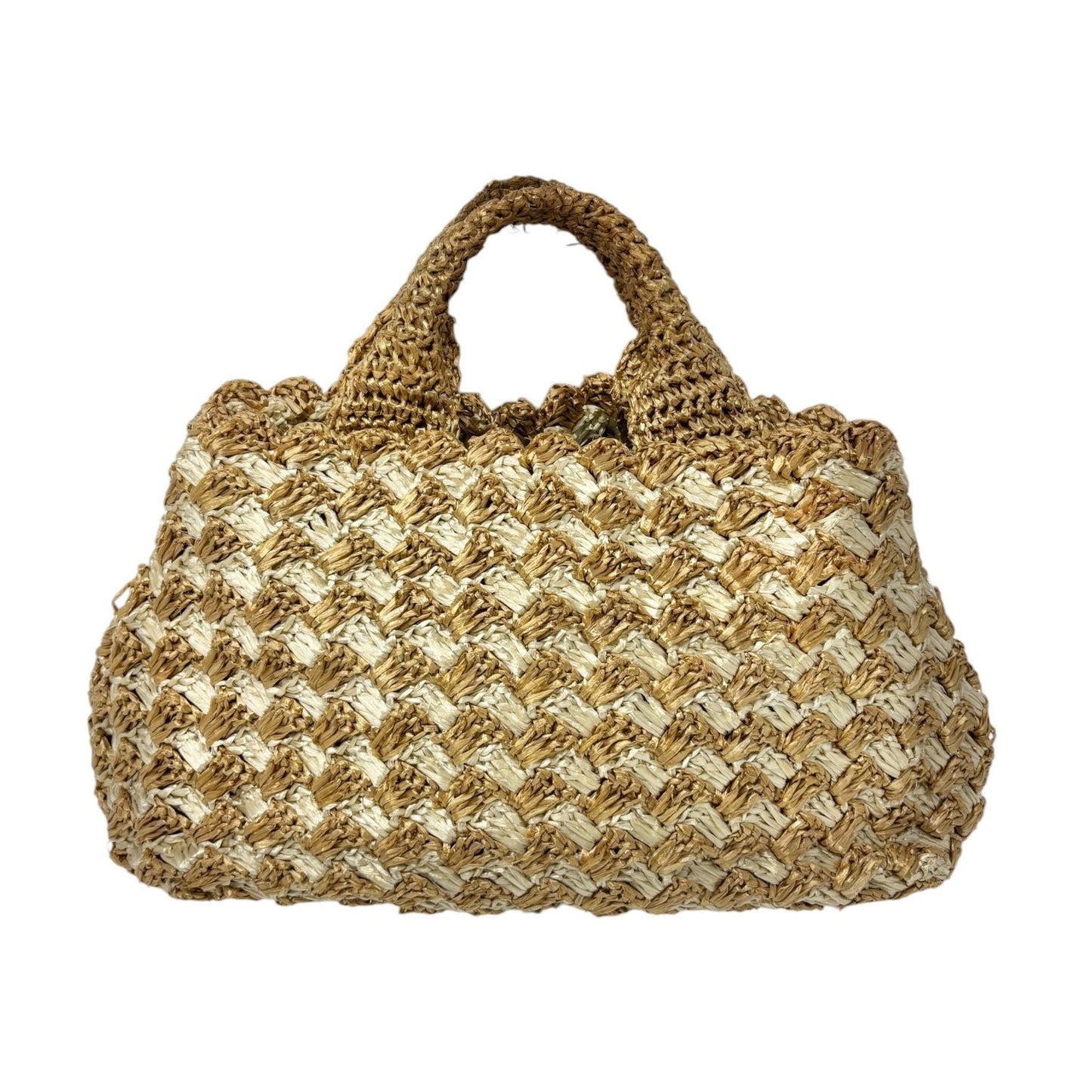 PRADA Vintage Triangle Logo Raffia Canapa Tote Bag Beige Cream Crochet 902066