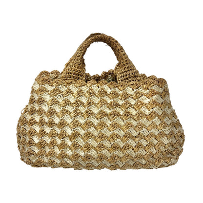 PRADA Vintage Triangle Logo Raffia Canapa Tote Bag Beige Cream Crochet 902066