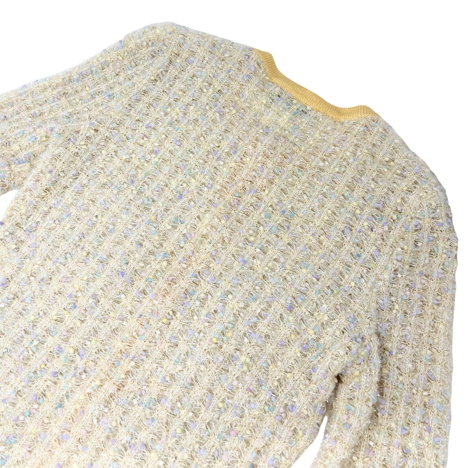 CHANEL Vintage 97P CC Mark Logo Tweed Cardigan #38 Sweater Yellow Nylon