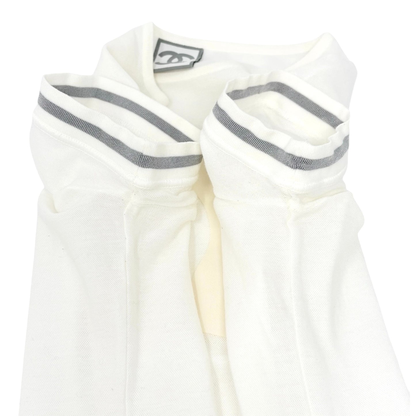 CHANEL Sport Vintage 06C Big CC Logo Mesh T-shirt Top White Gray Line
