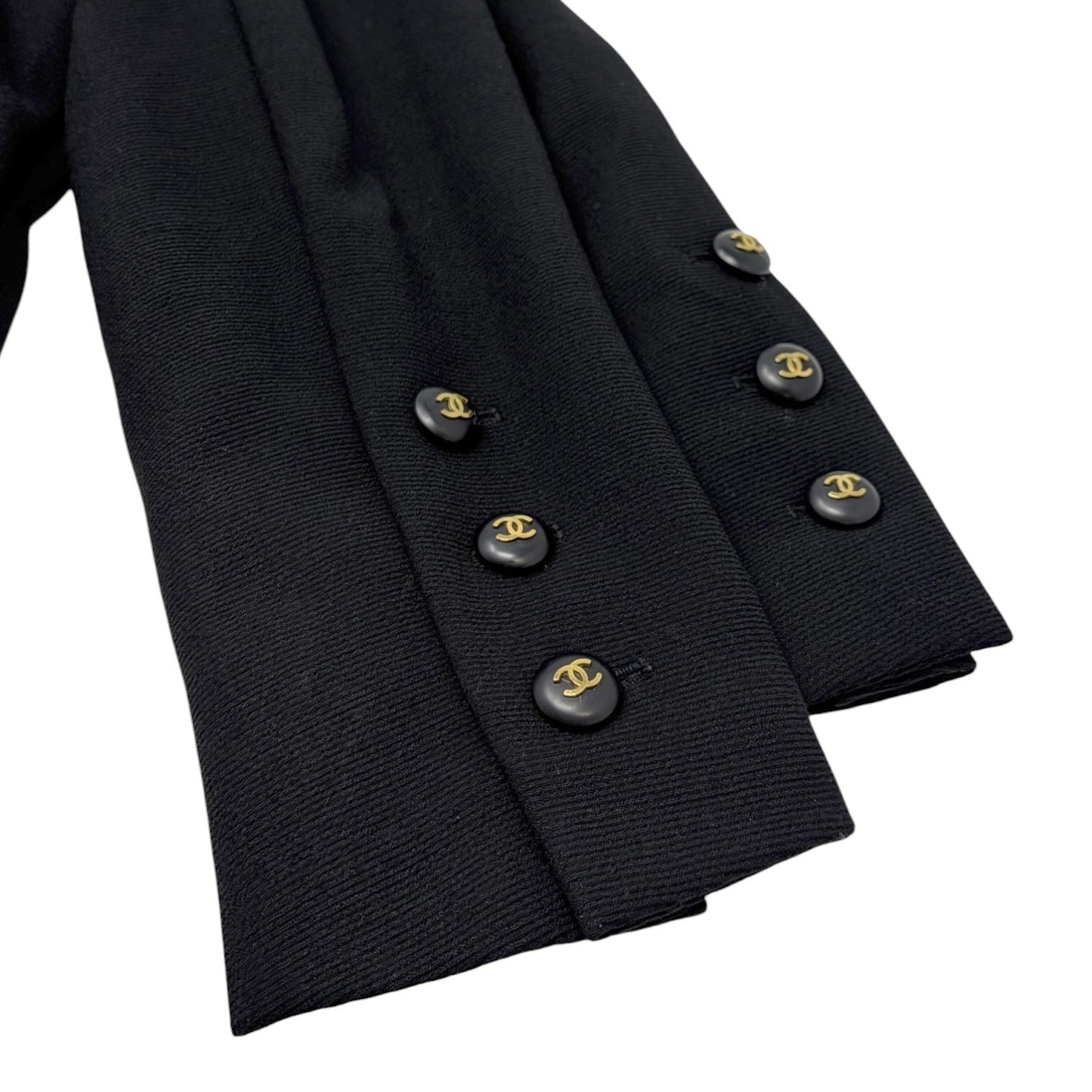 CHANEL Vintage 95C CC Logo Button Blazer Jacket #40 Black Gold Wool 901986