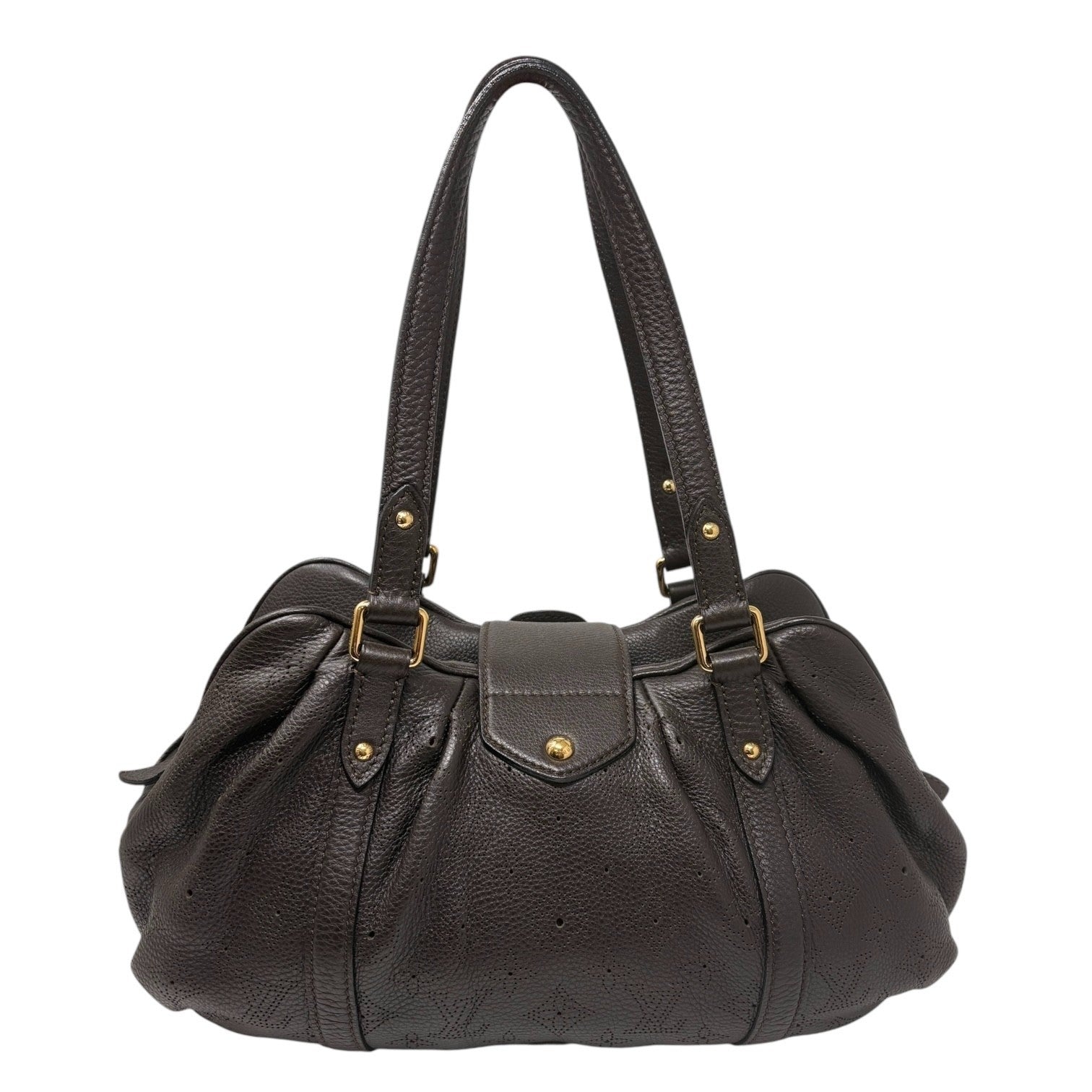 LOUIS VUITTON Vintage Monogram Mahina Shoulder Bag Brown Gold Leather Suede