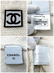 CHANEL Sport Vintage 08A CC Knit Jacket #38 Hoodie Zip Cream Wool Rank AB