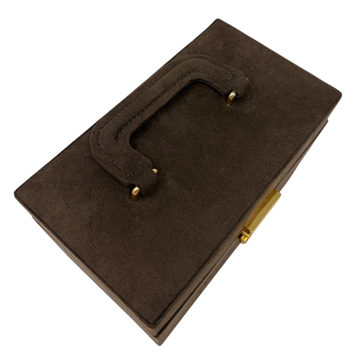 Yves Saint Laurent Vintage YSL Logo Suede Vanity Box Bag Brown Gold 901820
