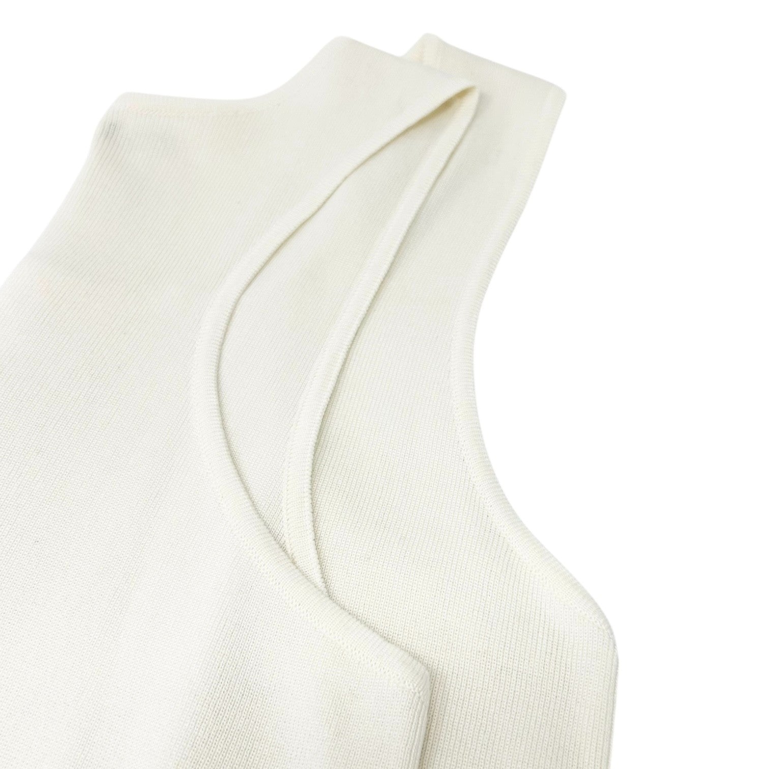 CHANEL Vintage 01P CC Logo Tank Top #46 White Cream Silver Cotton Sleeveless