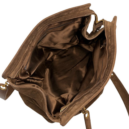 CHANEL Vintage Stitch CC Logo Suede Chain Tote Shoulder Bag Brown 902376