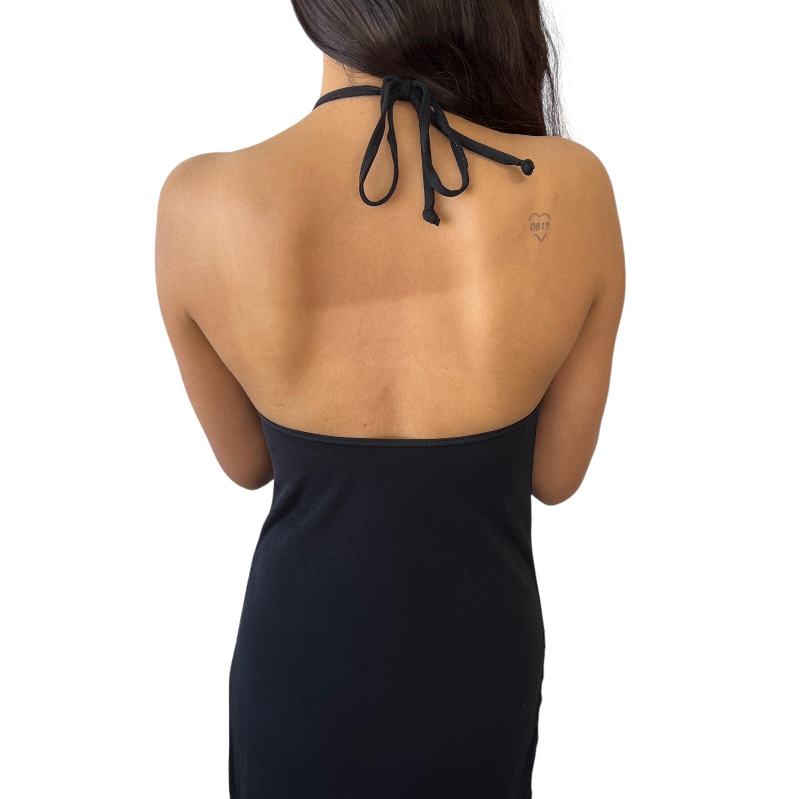CHANEL Vintage Coco Mark Logo Halter Dress #38 One-Piece Black Nylon RankAB
