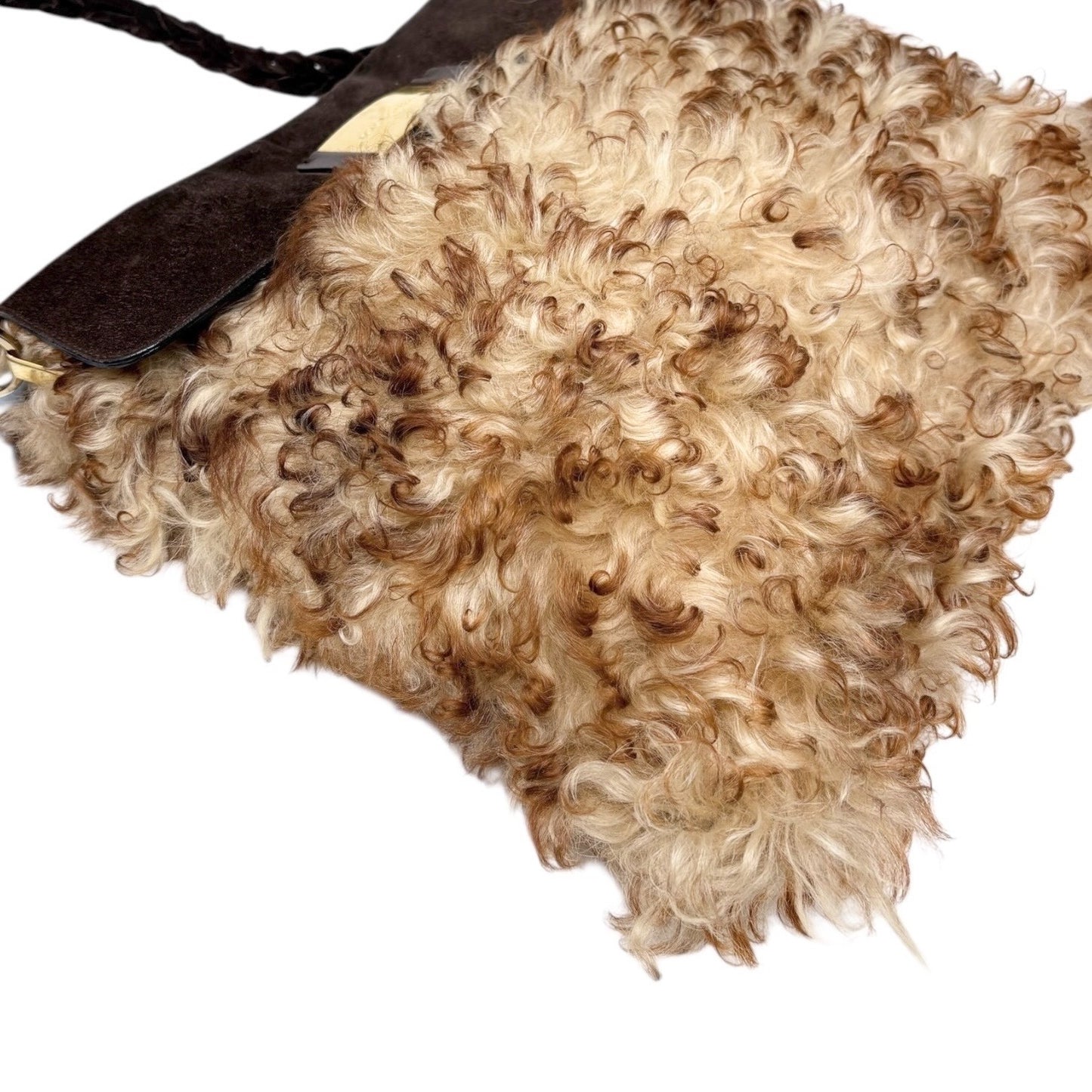 DOLCE&GABBANA Vintage Curly Lamb Shearling Suede Shoulder Bag Brown Beige Fur