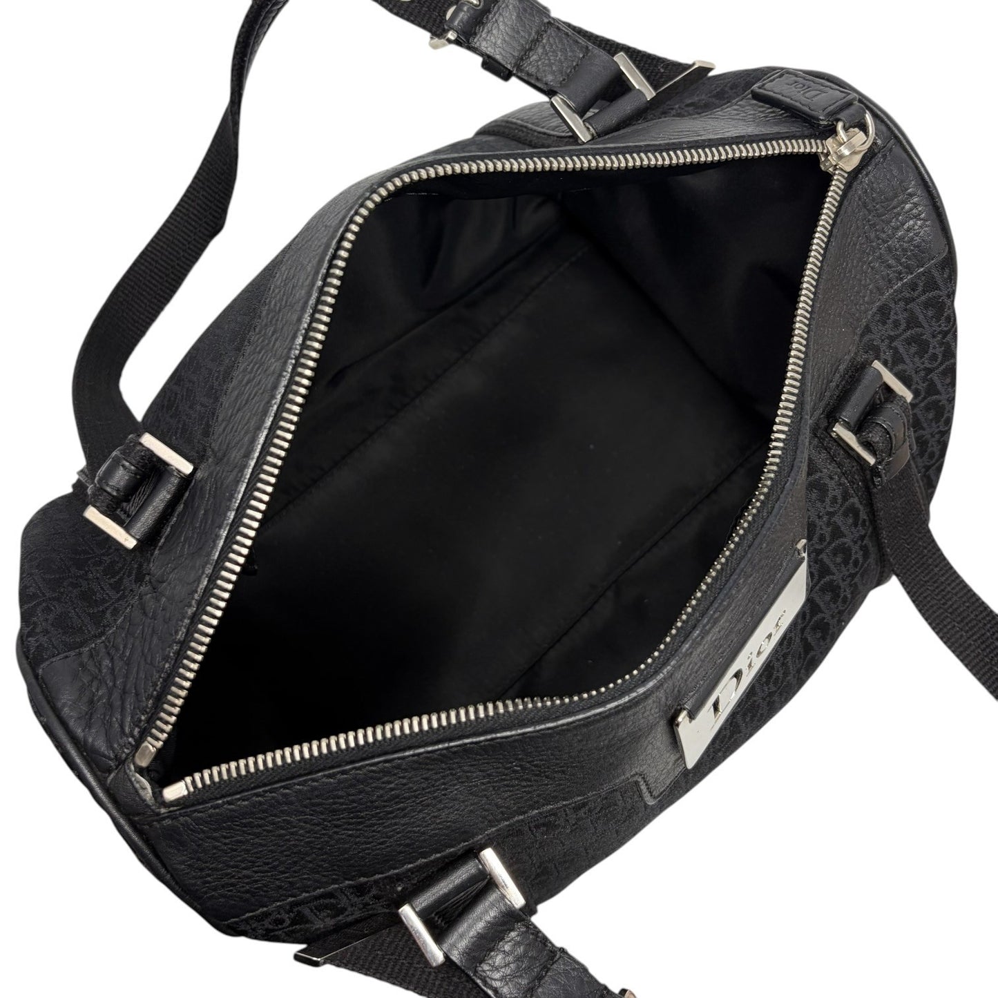 Christian Dior Street Chic Trotter Monogram Boston Bag Black Canvas 902442