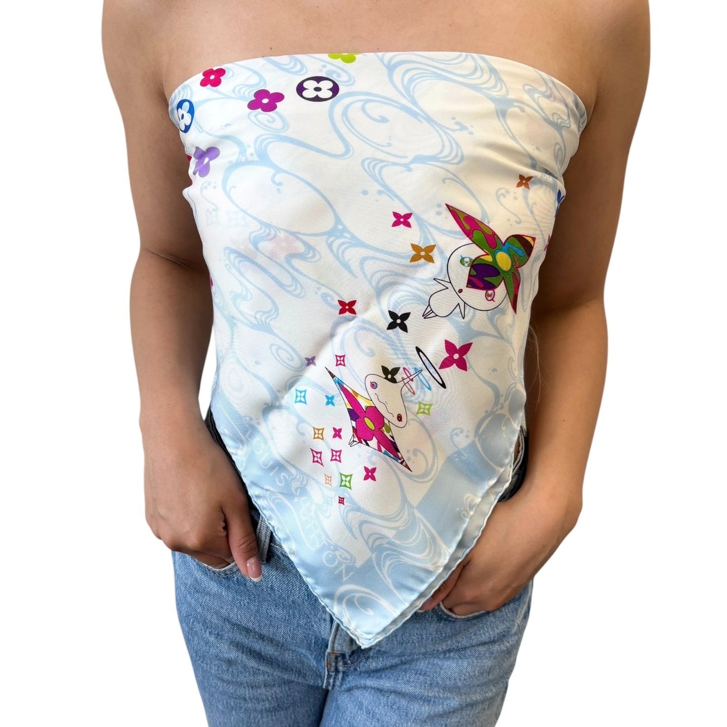 LOUIS VUITTON Vintage Panda Wave Multicolore Scarf Takashi Murakami Blue 901928