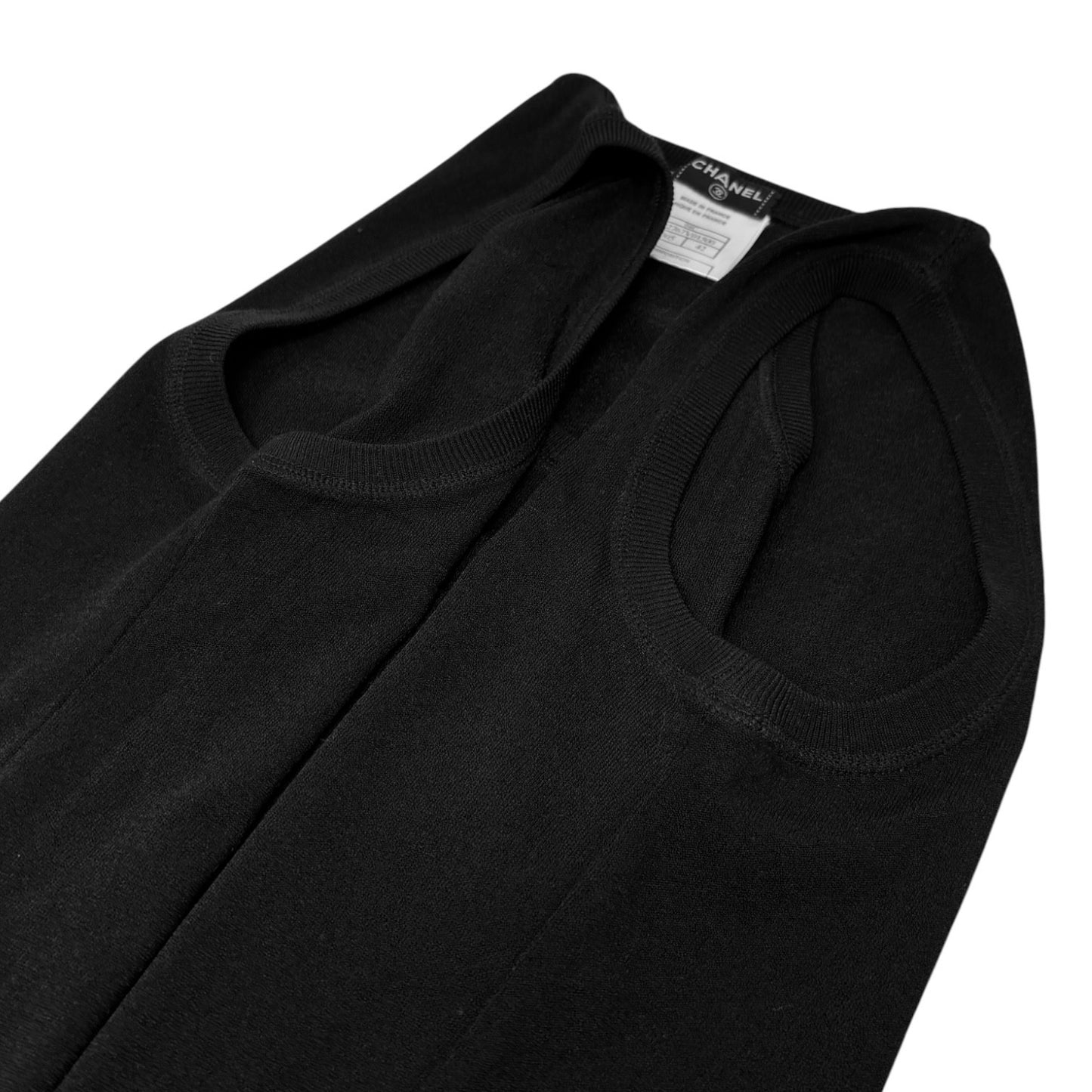 CHANEL Vintage 04C CC Logo Embroidered Knit Tank Top #42 Black 901993