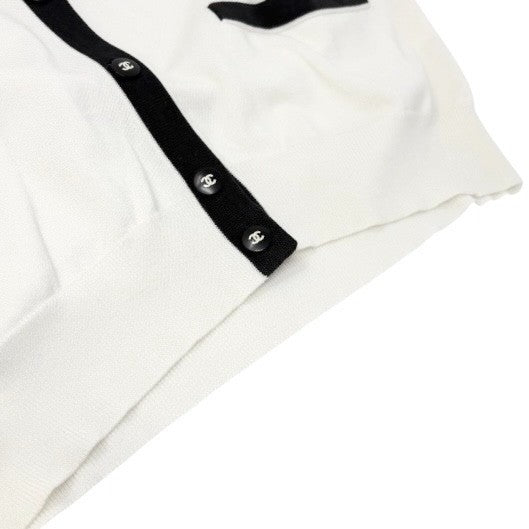 CHANEL Vintage 96P CC Mark Logo Cardigan Knit Button #46 White Black Cotton