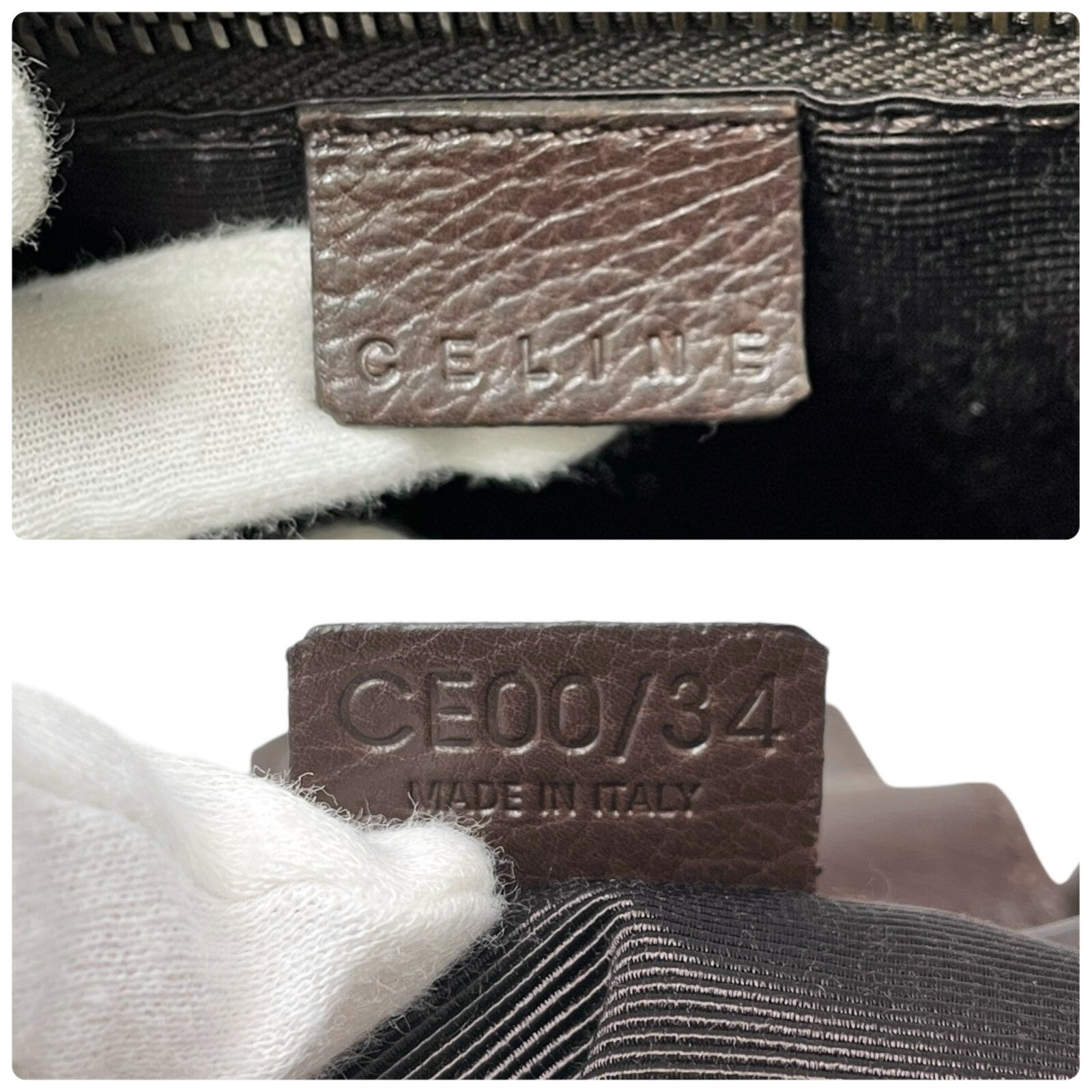 CELINE Vintage Macadam Logo Leopard Shoulder Bag Brown Beige Calf Hair Leather