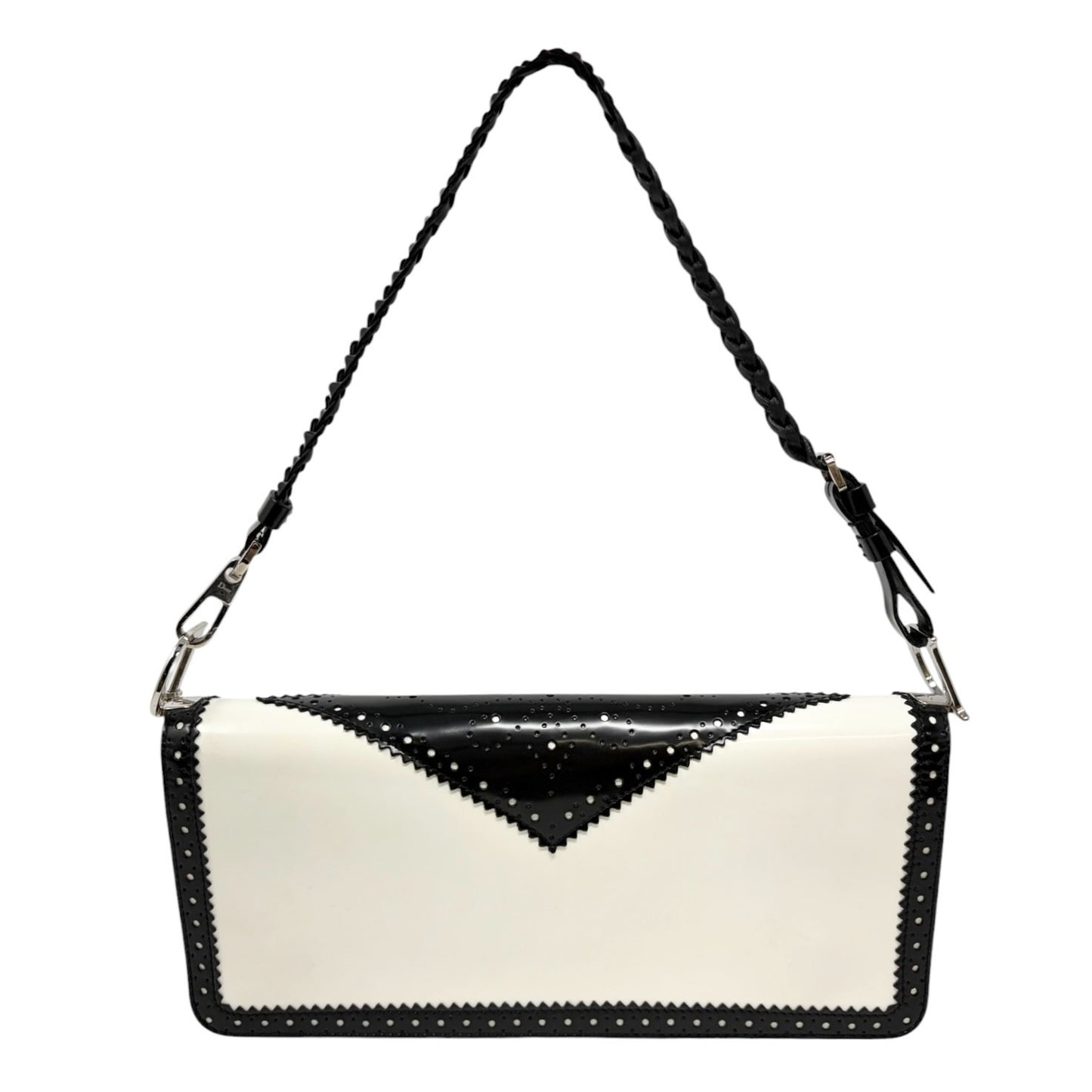 Christian Dior Vintage D'trick Pearl Bag White Black Leather Patent 902023