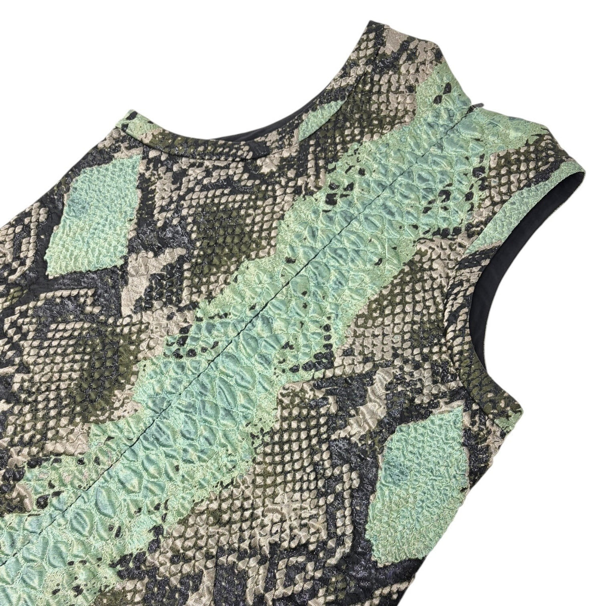 GUCCI Vintage Python Print Textured Dress Sleeveless #42 Green Black 902916